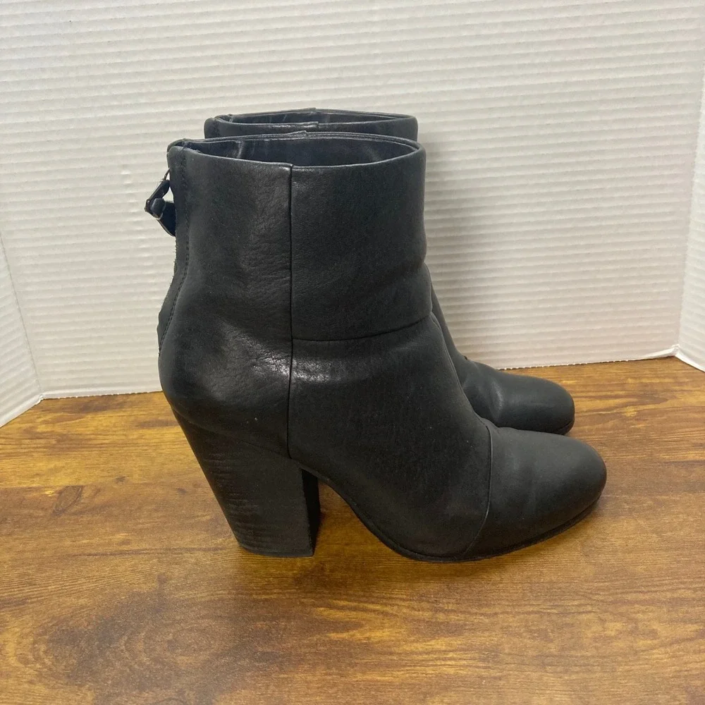 Rag Bone Black Leather‎ Block Heel Ankle Boots Women's Size 38